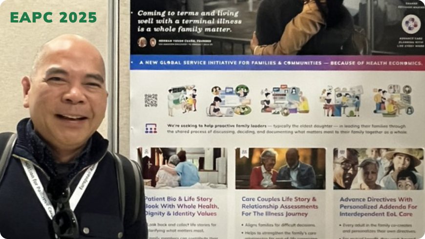 Norman Yuson Cuaño with the A Whole Family Matter poster at EAPC 2025.